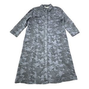 Soft Surroundings Cotton Camo 3/4 Sleeves Grey Snap Dress Women’s Size M
